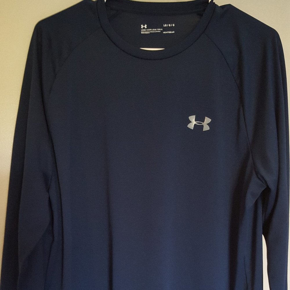 Under Armour Men's Long Sleeve Performance Shirt - Navy with Silver Logo